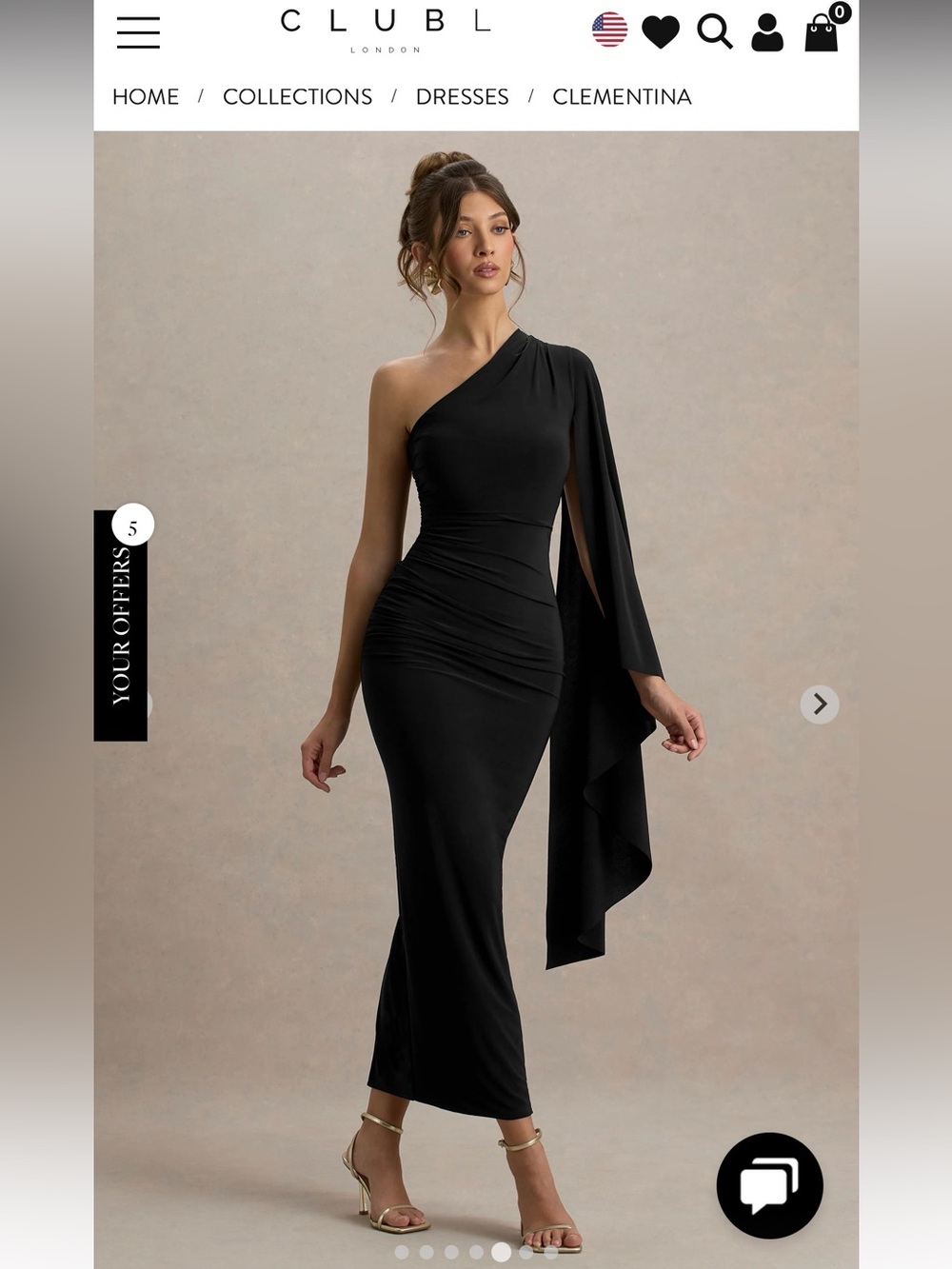 Club L London One-Shoulder Black Draped Evening Gown